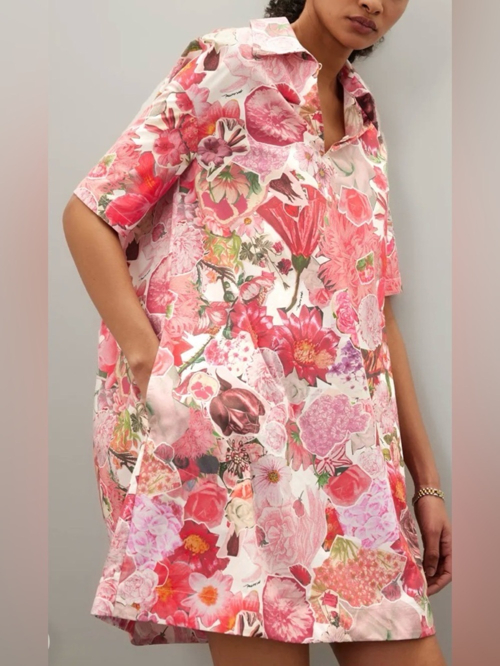 Marni Pink Floral Short-Sleeve A-Line Dress - Picture 5 of 16